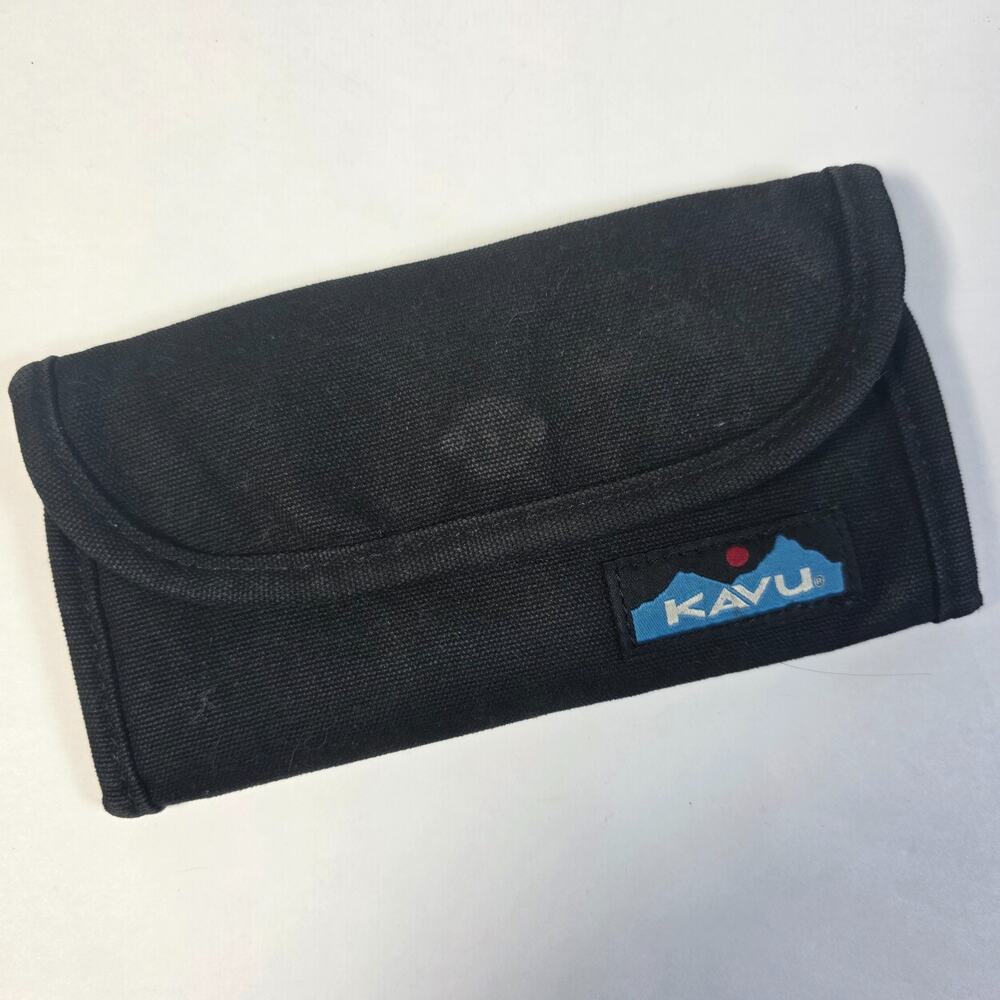 KAVU Black Trifold Wallet Hook Loop Closure Outdoor Travel Canvas Billfold
